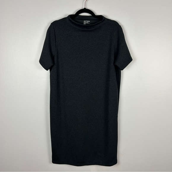 Arc´teryx Laina Knit Fleece Mock Neck Short Sleeve Shift Dress Medium Black - Picture 3 of 14
